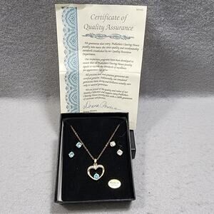 March Birthstone Heart Necklace Crystal Earrings Set Publishers Clearing House